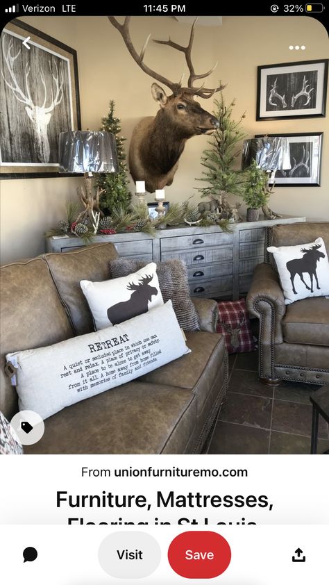 Hunting Living Room, Rustic Hunting Decor, Hunting Decor Living Room, Hunting Home Decor, Deer Head Decor, Hunting Cabin Decor, Hunting Lodge Decor, Cabin Living Room, Hunting Room