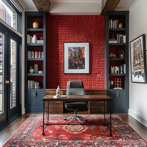 Create a Bold Statement with Red Painted Interior Brick Walls • 333+ Art Images Painted Interior Brick, Interior Brick Walls, Red Brick Interior, Columns Decor, Painted Brick Walls, Interior Brick, Slope House, Brick Interior Wall, Red Brick Walls