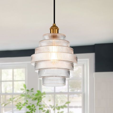 Antique Brass Pendant Light, Elegant Pendant Lighting, Kelly Clarkson Home, Hanging Pendant Light, Brass Pendant Light, Ribbed Glass, Mini Pendant Lights, Kelly Clarkson, Kitchen Island Lighting