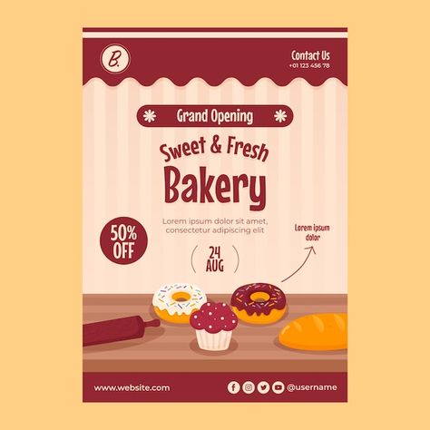 Bakery Poster Design, Bakery Template, Bakery Poster, Baking Poster, Confectionery Shop, Ad Ideas, Tea Packaging Design, Shop Poster, Bakery Design