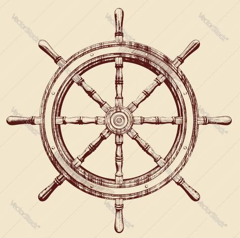 Ship Wheel Drawing, Ship Wheel Tattoo, Wheel Drawing, Tattoo Sailor, Nautical Nursery Boy, Wheel Tattoo, Vintage Ship, Anchor Tattoos, 11x17 Poster