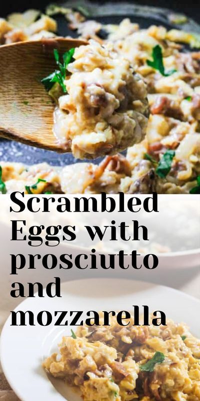 Scrambled Eggs with prosciutto and mozzarella - killer breakfast with italian twist. Eggs With Prosciutto, Prosciutto And Mozzarella, Eating European, Toast Recipe Breakfast, Prosciutto Recipes, Hashbrown Recipes, Quick Breakfast Recipes, Egg Recipes For Breakfast, French Toast Easy