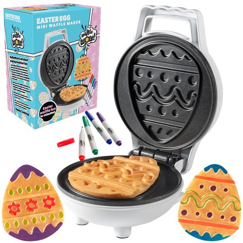 PRICES MAY VARY. Easter Egg Mini Waffle Maker - Make breakfast magical and fun with this adorable waffler iron! Food markers are food safe. Set includes the following colors: purple, blue, green, and red. Make 1 Easter egg waffle or pancake in just minutes. Recipes and instructions are included Tiny waffler stands upright for storage and has a nonstick coating for simple and easy cleanup Easter waffles or pan cakes are great for decorating. Great gift idea for children on birthday or holiday! A Adult Easter Baskets, Fun Easter Baskets, Mini Waffle Maker, Egg Waffle, Breakfast Gift, Adult Easter, Breakfast Specials, Holiday Morning, Make Breakfast