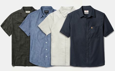 The 16 Best Short Sleeve Button Up Shirts for Men | GearMoose Men's Short Sleeve Button Down, Button Up Short Sleeve Shirt Outfit Men, Men’s Short Sleeve Button Up, Button Up Shirts Men, Button Up Shirt Men Outfits, Short Sleeve Button Up Men, Mens Button Up Shirts, Outfits Short Sleeve, Button Up Shirt Men