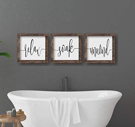 Rustic Bathroom Signs, Bathroom Wall Decor Farmhouse, Farmhouse Bathroom Accessories, Farmhouse Bathroom Signs, Relax Soak Unwind, Bathroom Farmhouse Style, Bathroom Decor Sets, Rustic Bathroom Decor, Bathroom Accessories Sets