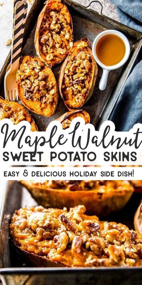 Twice Baked Sweet Potatoes, Baked Sweet Potatoes, Sweet Potato Skins, Potato Skin, Twice Baked, Maple Walnut, Potato Skins, Sugar Maple, Baked Sweet Potato