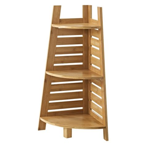 Linon Home Bracken Bamboo Corner Shelf - 980213NAT01U 3 Tier Corner Shelf, Corner Bookshelves, Cube Bookcase, Furniture Bookshelves, Etagere Bookcase, Bamboo Design, Ashley Furniture Homestore, Corner Shelf, Corner Unit