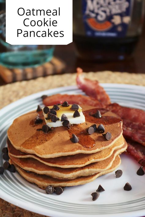 Start your day off right with cookies! Oatmeal cookie pancakes that is. Adjust to your favorite oatmeal cookie additions such as coconut, raisins, nuts, or chocolate chips. #oatmeal #cookies #breakfastcookies #cookiepancakes #pancakes #cookiesforbreakfast #thespiffycookie Lavender Icing, Oatmeal Cookie Pancakes, Cookie Pancakes, Lemon Lavender Cookies, Egg Casseroles, Red Velvet Whoopie Pies, Lavender Cookies, Cookies Oatmeal, Lavender Recipes