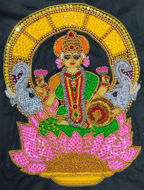 God Embroidery, Flower Sketch Pencil, Basic Blouse Designs, Paithani Blouse, Aari Blouse Design, Art On Fabric, Tanjore Art, Embroidered Canvas Art, Flower Machine Embroidery