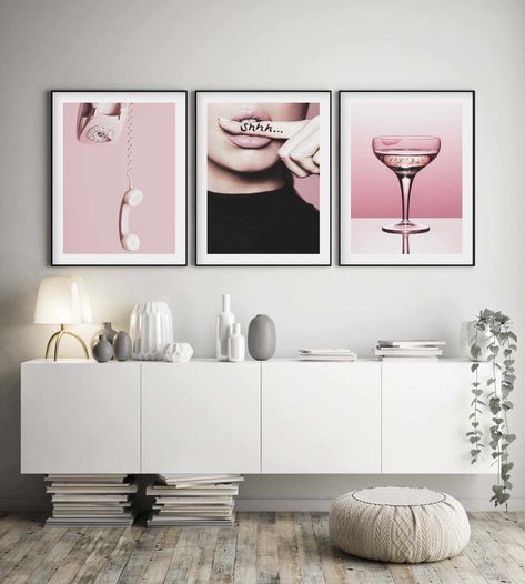 Apartment Fever, Pink Wall Art Prints, Champagne Art, Pink Telephone, Cover Of Vogue, Designer Wall Art, Black Bedroom Decor, Black And White Living Room, White Bedroom Decor