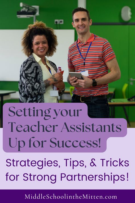 Perfect for special education teachers, this post explores quick tips and strategies for setting teacher assistants, parapros, and instructional assistants up for a great year! Making job expectations and duties known through a TA Manual, establishing clear communication, desk ideas to give them space, and ways to show appreciation - this blog post covers it all! Teacher Assistant Duties, Educational Assistant Tips, Teaching Assistant Tips, Ways To Show Appreciation, Instructional Assistant, Special Education Inclusion Teacher, Learning Support Assistant, Writing Interventions, Lead Teacher