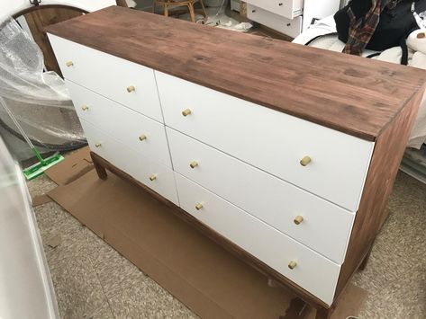 Tarva Dresser Hack, Dresser Transformation, Mid Century Modern Makeover, Tarva Dresser, Ikea Dresser Makeover, Ikea Tarva, Ikea Tarva Dresser, Dresser Hack, Ikea Dresser