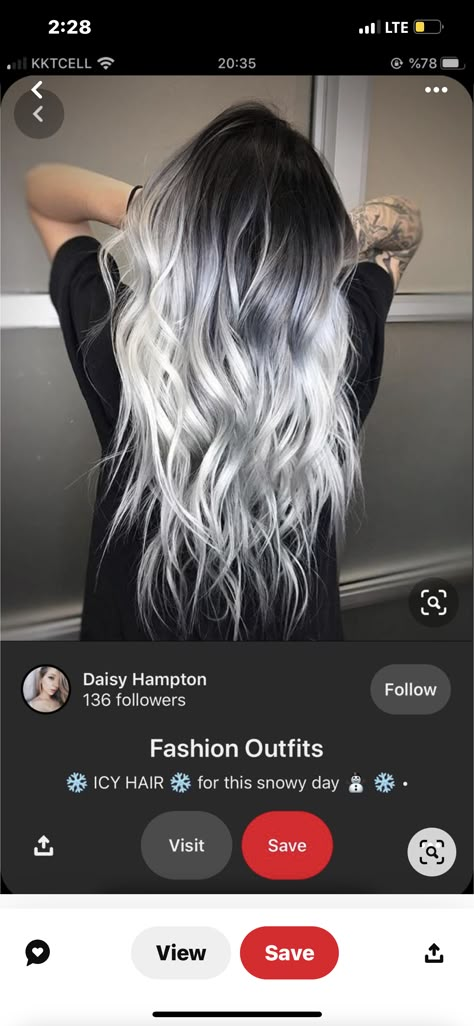 Dark To Silver Balayage, Black And Ash Blonde Balayage, White Blonde Bayalage On Brown Hair, Ice Hair Color Icy Blonde Dark Roots, Dark Root Silver Hair, Platinum Grey Balayage, Black Shadow Root Platinum Blonde, Icy Hair Dark Roots, Dark And Icy Blonde Hair