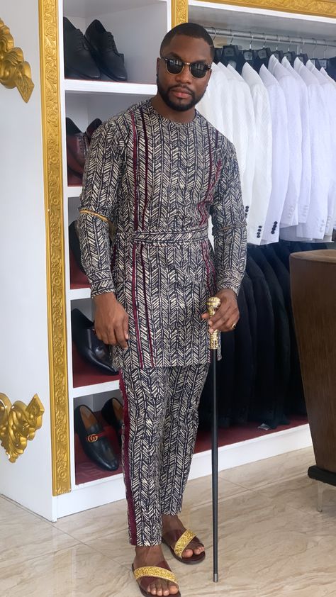 Men Strip Fabric with velvet Kaftan Kampala Styles For Men, Embroidered Clothes Diy, Kampala Styles, Styles For Guys, Velvet Kaftan, African Skirt, African Print Shirt, African Wear Styles For Men, Latest African Men Fashion