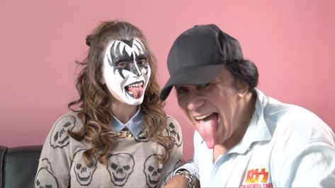 Beauty Tutorial: Watch Gene Simmons Put Iconic KISS Makeup on His Daughter- Cosmopolitan.com 80's Makeup And Hair, Gene Simmons Makeup, 80 Makeup And Hair, Kiss Face Paint, Sophie Tweed Simmons, Sophie Simmons, Shannon Tweed, Gene Simmons Kiss, Kiss Music