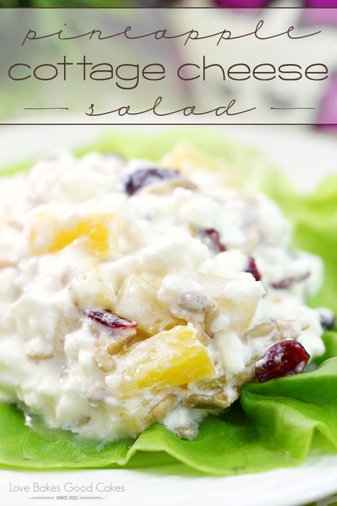 This Pineapple Cottage Cheese Salad is a healthy breakfast, lunch or snack idea! Easy and delicious! AD #purefreshShamrock Cheese Salad Recipes, Cottage Cheese Salad, Cottage Cheese Recipes Healthy, Cottage Cheese Desserts, Pineapple Salad, Cottage Cheese Recipes, Cheese Salad, Dessert Salads, Cottage Cheese