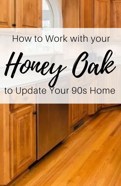 Creative ways to work with your honey oak. A 90s-era home is filled from top to bottom with oak trim and built-ins can be a nightmare. Where do you begin? How do you update the look on a budget? Honey Oak Kitchen, Golden Oak Floors, Honey Oak Trim, 90s House, Oak Windows, Honey Oak Cabinets, Oak Fireplace, 90s Home, Update Cabinets