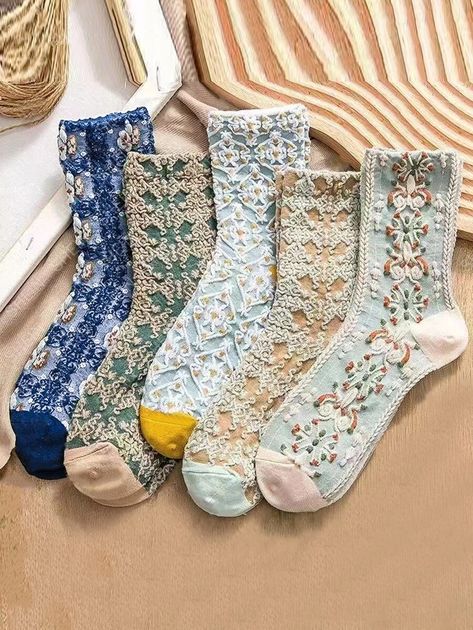 Boho Socks, Embroidered Socks, Flower Socks, Floral Socks, Invisible Socks, Lace Socks, Floral Retro, Cute Socks, Calf Socks