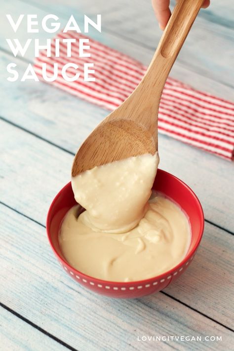 3-ingredient vegan white sauce recipe. Also called bechamel sauce, this simple sauce is creamy, wholesome and delicious and can be used whenever you need a white sauce. Vegan White Sauce, Almond Sauce Recipe, Vegan Bechamel, Vegan Bechamel Sauce, Vegan Sauce Recipes, Tortilla Casserole, White Sauce Recipes, 3 Ingredient Recipes, Savory Pancakes