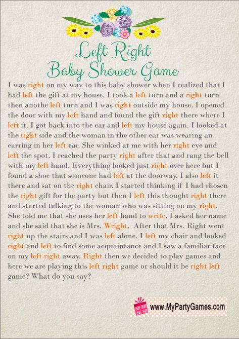 Free Printable Left, Right Baby Shower Game Baby Shower Right Left Game, Baby Shower Right And Left Game, Left Right Baby Shower Game Free, Right Left Baby Shower Game, Baby Shower Left Right Game, Baby Shower Poem Game, Free Baby Shower Games Printables Fun, Adoption Shower Games, Left Right Baby Shower Game