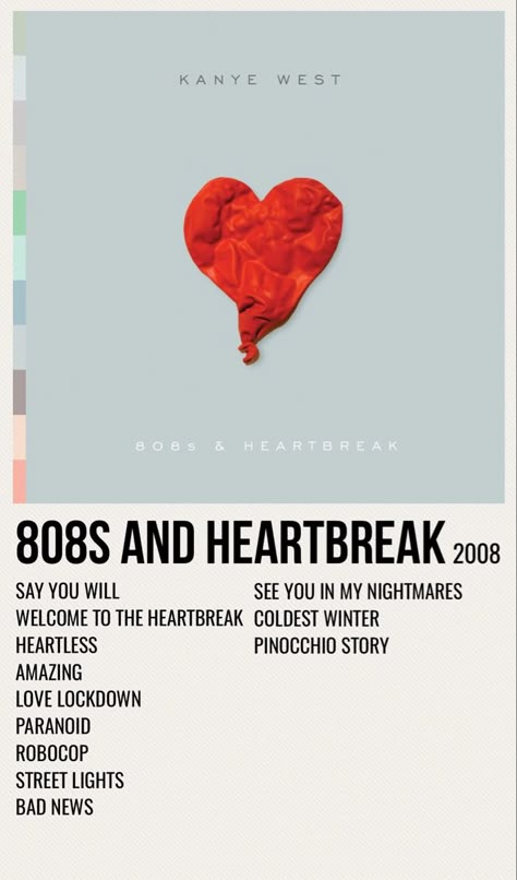 Heartless Kanye West Poster, Album Cover With Songs, Kanye Album Cover Poster, 808s And Heartbreak Album Cover, Album Covers Kanye West, Minimal Album Cover Posters Kanye West, Album Covers Kanye, Kanye Music Poster, Kanye West Polaroid Poster