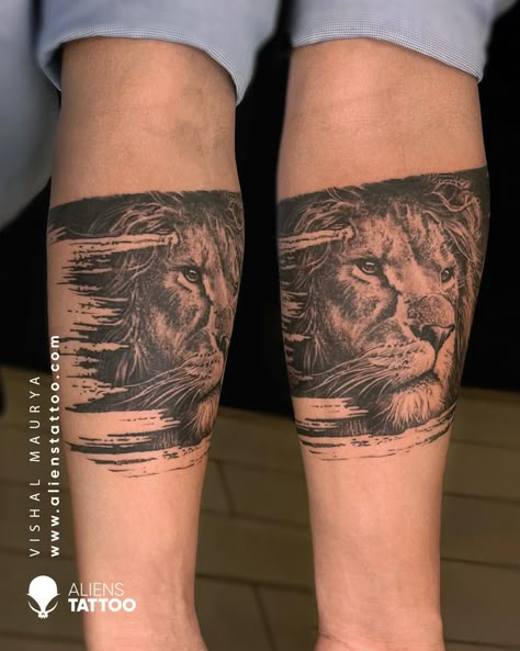 Lion Tattoo Arm Band, Lion Armband Tattoo Designs, Lion Leg Tattoo Men, Lion Arm Band Tattoo, Lion Armband Tattoo, Lion Band Tattoo Design, Lion Tattoo Realistic, Armband Tattoo Men, Band Tattoo Designs For Men