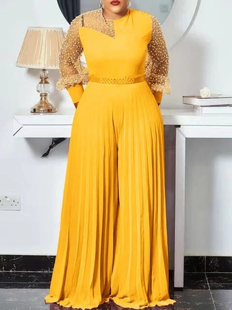 5xl Fall Outfits Women Pink Fashion Plus Size Jumpsuit Slim Pleated Long Sleeve Rompers Elegant Clothes - AliExpress Oversized Jumpsuit, Mode Rose, Top Summer Outfits, Denim Pants Fashion, Yellow Jumpsuit, Yellow Romper, Pleated Jumpsuit, Denim Fashion Women, Jumpsuit Elegant