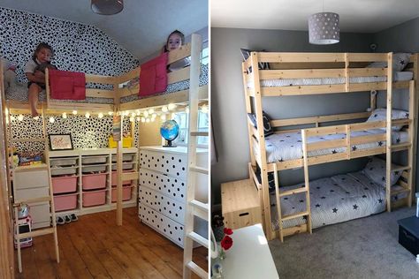 Bunkbed Room Divider Ideas, Under The Bunkbed Ideas, Bunkbed Room Divider, High Sleeper Bed Ideas, Maeve Bedroom, Shared Room Divider Ideas, Boys Beds, Box Room Bedroom Ideas, Room With Bunk Beds