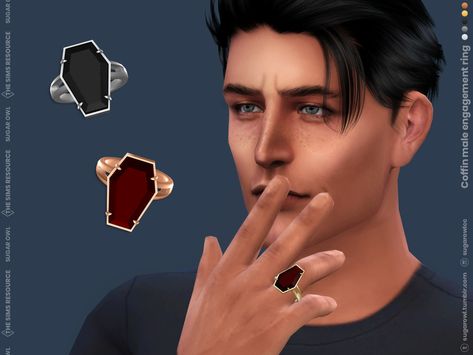 sugar owl's Coffin male engagement ring Sims 4 Female Earrings, Male Engagement Ring, Sims4 Mod, Goth Male, Vampire Ring, Daylight Ring, Male Sims, Sims 4 Piercings, Harry Hook