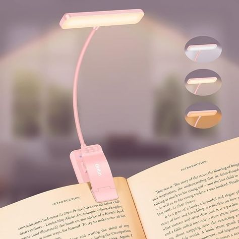 Gritin 19 LED Rechargeable Book Light for Reading in Bed with Memory Function- Eye Caring 3 Color Temperatures,Stepless Dimming Brightness,80 Hrs Runtime Lightweight Clip On Light for Book Lovers - Amazon.com Book Light, Led Lights For Reading, Clip On Bed Lamps, Clip On Reading Lights, Book Lights For Reading Cute, Book Light Clip, Book Lamp, Clip Lights, Rechargeable Light