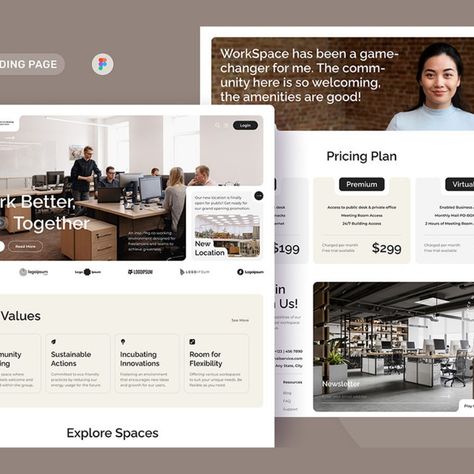 WorkScape - Co-Working Space Landing Page UI Element Coworking Website Design, Space Website, Landing Space, Landing Page Ui, Co Working Space, Mobile Interface, Working Space, Workspace Design, Private Office