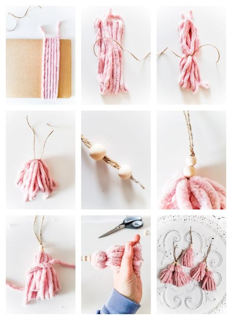 steps to easy tassels Diy Stocking Tassel, Easy Tassels, Sew Christmas Stocking, Make Tassels, Pompom Garland, Sew Christmas, Christmas Decor Crafts, T Craft, Diy Stockings