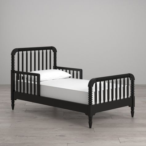 Little Seeds Rowan Valley Linden Toddler Bed Black Metal Toddler Bed, Toddler Boys Bed, Cool Toddler Boy Room, Black Toddler Bed, Toddler And Baby Shared Room, Bed Side Rails, Toddler Bed Frame, Boy Bedrooms, Spindle Bed