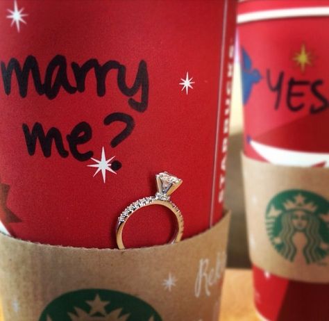 Because the most defining moment in our relationship happened at Starbucks. My favorite memory..the first "I love you" and our first meaningful kiss. ❤ Coffee Proposal, Christmas Engagement Proposal, Proposal Pictures, Carmel Weddings, Yes Man, Perfect Proposal, Fancy Wedding Dresses, Dear Future Husband, Engagement Announcement