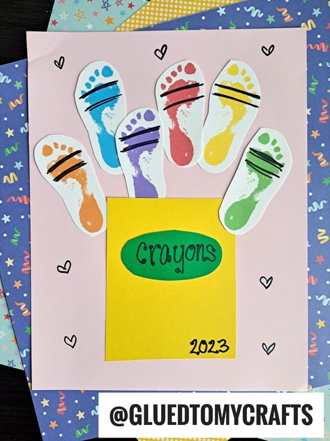 Color And Shape Activities For Infants, Color Art Projects For Toddlers, Back To School Projects For Infants, Shape Crafts For Infants, Crayon Art For Toddlers, Back To School Activities For Infants, Shapes And Colors Infant Art, Infant Crafts Fall, Back To School Footprint Art For Infants