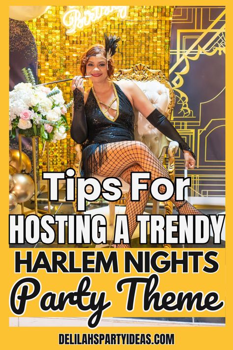 Get ready to party like it's the Roaring Twenties with our Harlem Nights themed party ideas! Whether you're planning a birthday bash or just a fun night with friends, we've got budget-friendly tips to help you create an unforgettable event. From DIY decorations to stylish outfits, your guests will be impressed without you spending a fortune. Harlem Nights Theme Party Food, Cotton Club Theme Party, Harlem Nights Theme Photo Shoot, Night In New Orleans Prom Theme, Jazz Theme Party Ideas, Harlem Knights Themed Party, Harlem Nights Costumes, Harlem Nights Attire, Harlem Nights Outfits