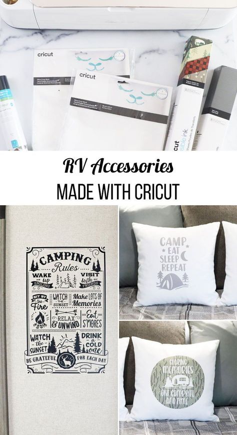 RV Accessories Made with Cricut. #ad #cricutmade Use your Cricut machine, Infusible Ink, and vinyl to make some cute accessories for your trailer. Cricut Projects For Campers, Camper Cricut Ideas, Rv Cricut Ideas, Cricut Camper Projects, Camper Cricut Projects, Cricut Camping, Camping Projects, Camping Rules, Infusible Ink Transfer Sheets