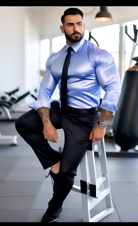 Muscular Men Fashion Suits, Muscular Men In Suits, Muscular Men Fashion, Satin Shirt Men, Flotation Device, Orchid Illustration, Satin Shirts, Men Sport Pants, Shirt And Tie