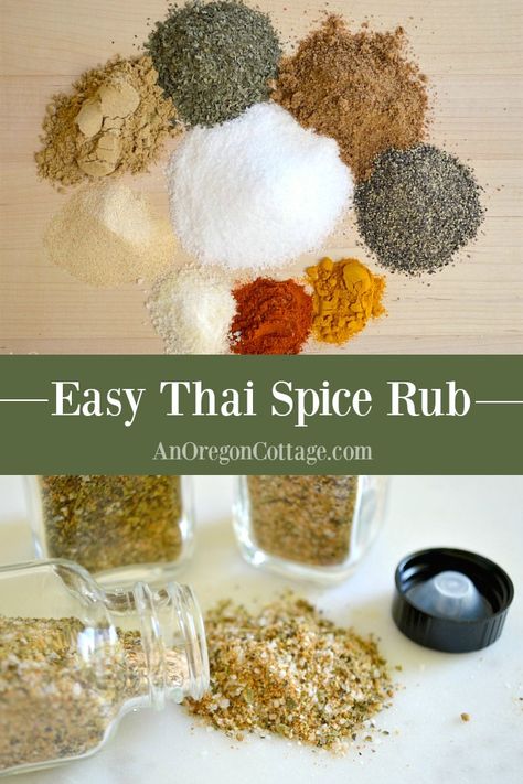 Bright tasting with a hint of citrus, this Thai spice rub recipe makes grilled and roasted meats and vegetables SO good! Such a great addition to any Asian inspired meal. #spicerub #spices #Thai #Asian #grilling Thai Seasoning, Asian Seasoning, Homemade Dry Mixes, Thai Spices, Dry Rub Recipes, Homemade Spice Mix, Spice Blends Recipes, Asian Spices, Meat Rubs