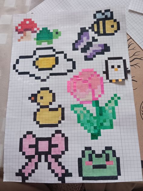 Pixel Block Art, Picsel Art Ideas, Pixel Art Ideas Room, Pixel Drawing Ideas, Pixel Art Animals, Hello Kitty Wallpaper Hd, Pixels Art, Graph Paper Drawings, Easy Pixel Art