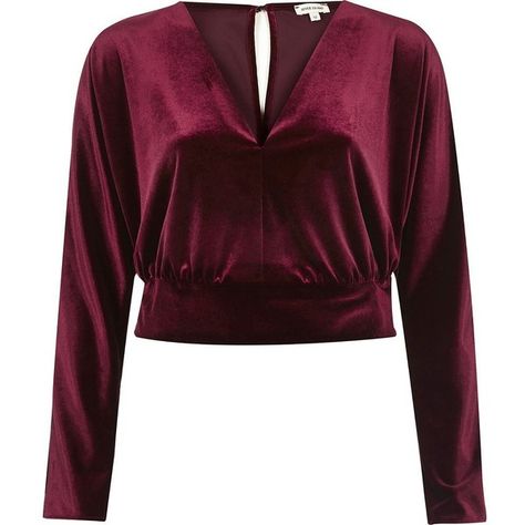 River Island Burgundy velvet wrap crop top ($64) ❤ liked on Polyvore featuring tops, crop tops / bralets, women, wrap top, long sleeve crop top, bralette tops, burgundy velvet top and long sleeve velvet top Velvet Crop Top Outfit, Ankara Tops Blouses, Red Velvet Top, Crop Tops Shirts, Burgundy Crop Top, Velvet Top Long Sleeve, Crop Top Outfit, Crop Top Styles, Shirts Crop Tops