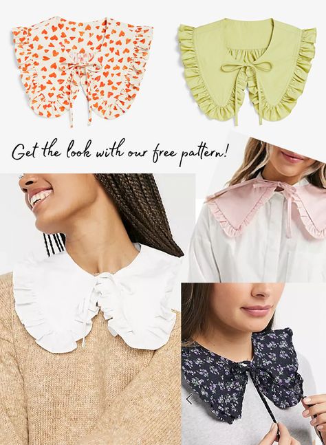 Faux Collar Diy, Women Collar Designs, Tie On Collar, Diy Detachable Collar, Diy Collars For Women, Detachable Collar Pattern Free, Ruffle Collar Pattern, Collar Sewing Pattern, Collar Patterns