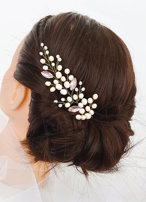 Crystal hair vine/Blush hair vine/Bridal headpiece/Bridesmaid hair accessories/Hair accessories anniversary Beads In Hair, Blush Hair, Hair Vine Bridal, Bridesmaid Hair Pins, Dark Blue Hair, Crystal Hair Vine, Crystal Hair Clips, Bridesmaid Hair Accessories, Crystal Hair Comb