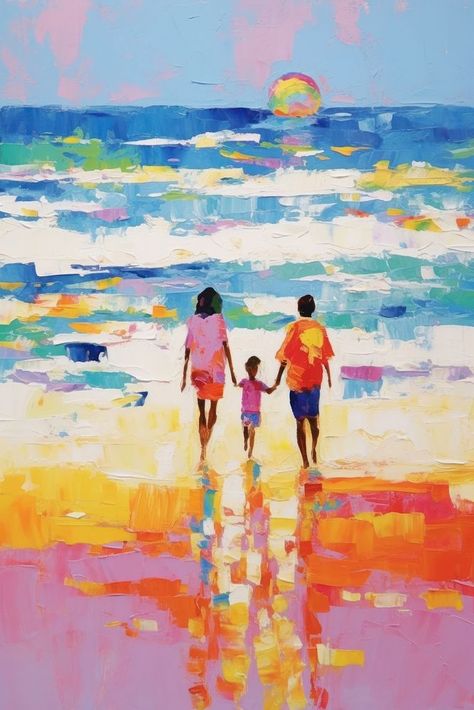 Aesthetic Paint, Nice Designs, Summer Aesthetics, Family Painting, Beach Family, Awesome Designs, Creative Fonts, Family Beach, Beach Painting