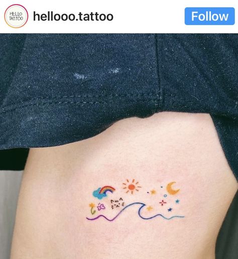 Minimalist Tattoo Colorful, Small Colourful Tattoos For Women, Minimalist Colored Tattoo Women, Minimalist Tattoo Colored, Coloured Tattoos For Women, Colorful Small Tattoos, Small Colorful Tattoos For Women, Small Colorful Tattoos, Colour Tattoo For Women