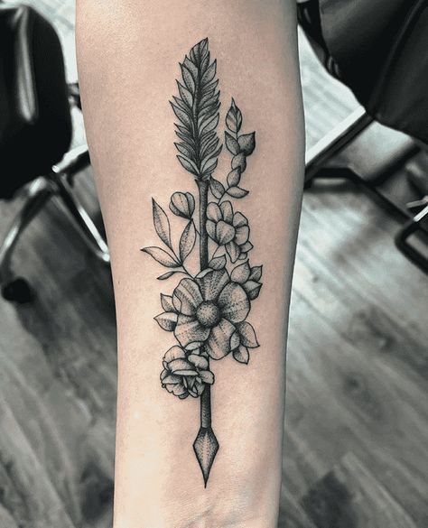 Arrow Tattoo Design Ideas Images Arrow Cover Up Tattoo Design, Arrow Matching Tattoos, Arrow Tattoo With Flowers, Flower And Arrow Tattoo, Cherokee Tattoos For Women, Arrow And Flower Tattoo, Arrow Flower Tattoo, Tattoo With Meaning For Women, Arrow With Flowers Tattoo