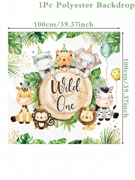 1pc 100*100cm Jungle Animal Style Backdrop, Wild One Background Cloth, Jungle Animal Safari Theme Birthday Baby Shower Party Background Decoration Supplies, Party Room Wall Decoration | SHEIN USA Wild One Background, Safari Photography, Wild Birthday Party, Backdrops Kids, Safari Theme Birthday, Animal Safari, Safari Birthday Party, Party Room, Fiesta Baby Shower