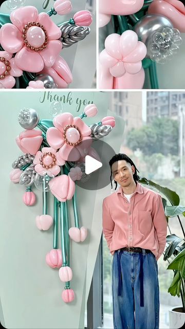 Kean Wang on Instagram: "Bougainvillea tutorial!🎈💐 #tutorial #balloon #balloondecor #balloondecoration #balloonart #balloonartist #balloonbouquet #balloonstylist #balloonarch #ballooncolumns #balloon" Birthday Balloon Display, Balloon Flowers Diy Tutorials, Balloon Flower Tutorial, Flower And Balloon Backdrop, Balloon Bouquet Ideas, Flower Balloons Diy, Ballon Diy, Balloon Decorations Diy Tutorials, Balloon Flower Decorations