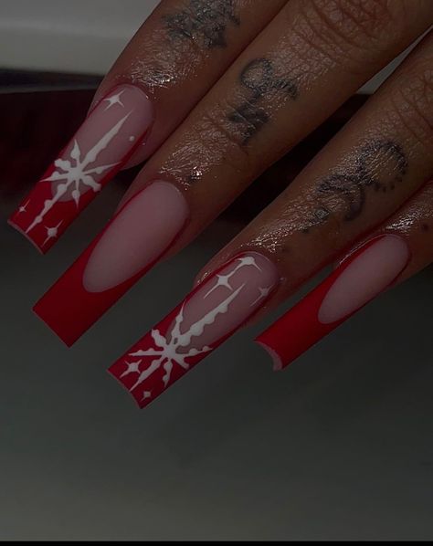 Christmas Nails With Diamonds, December Acrylic Nails, Christmas Design Nails, Gel Nails Winter, Christmas Nails Coffin, Black Friday Nails, Mom Nails, Ungrateful People, Red French Tip