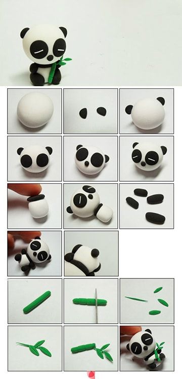 Aprende con nosotros como hacer figuras y manualidades en porcelana fria faciles paso a paso; haz las mejores muñecas y muñecos para eventos especiales. Polymer Clay Panda, Kue Fondant, Polymer Clay Kunst, Crea Fimo, Fondant Animals, Fondant Cake Toppers, Panda Bears, Tanah Liat, Polymer Clay Animals